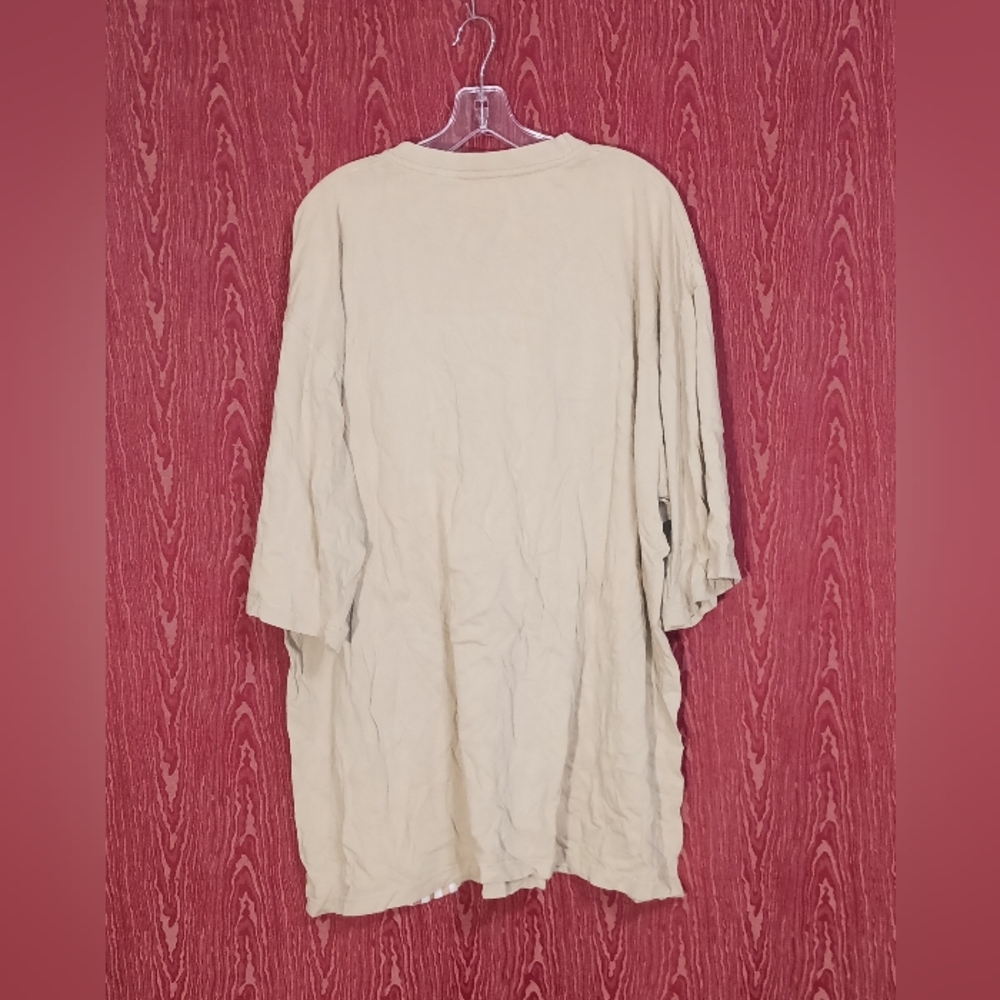 ENYCE Beige Round Neck Short Sleeve Embroidered Casual Shirt Unisex - Picture 2 of 9